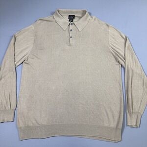 Jos A Bank Silk Polo Mens XL Beige Long Sleeve Preppy Grandpa Sweatshirt Sweater